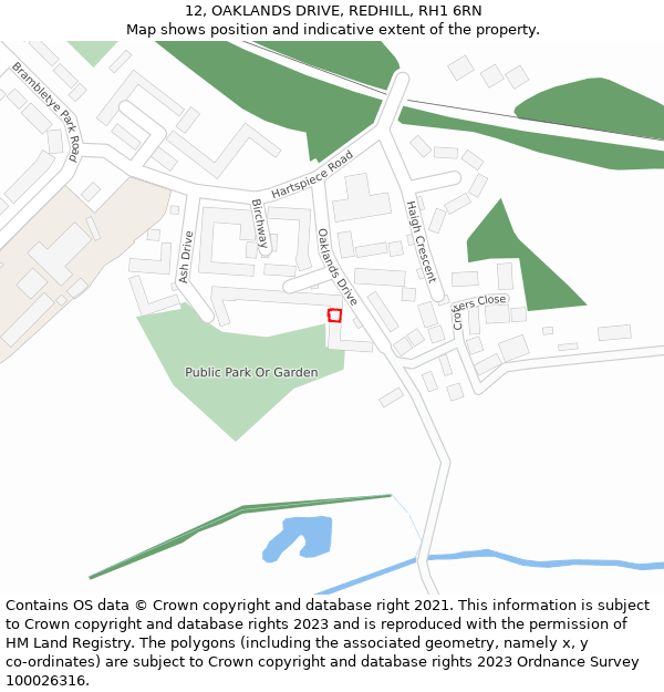 12, OAKLANDS DRIVE, REDHILL, RH1 6RN: Location map and indicative extent of plot