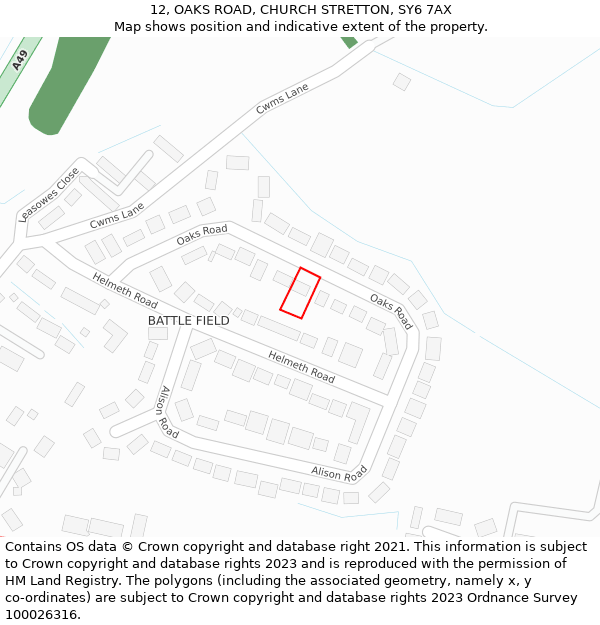 12, OAKS ROAD, CHURCH STRETTON, SY6 7AX: Location map and indicative extent of plot