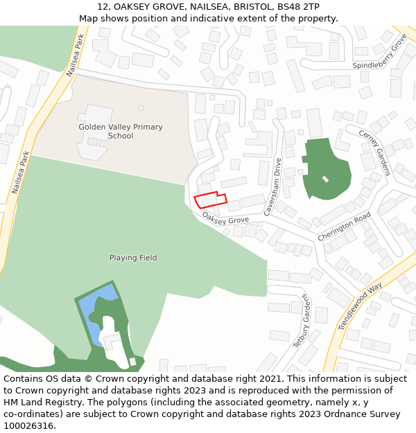 12, OAKSEY GROVE, NAILSEA, BRISTOL, BS48 2TP: Location map and indicative extent of plot