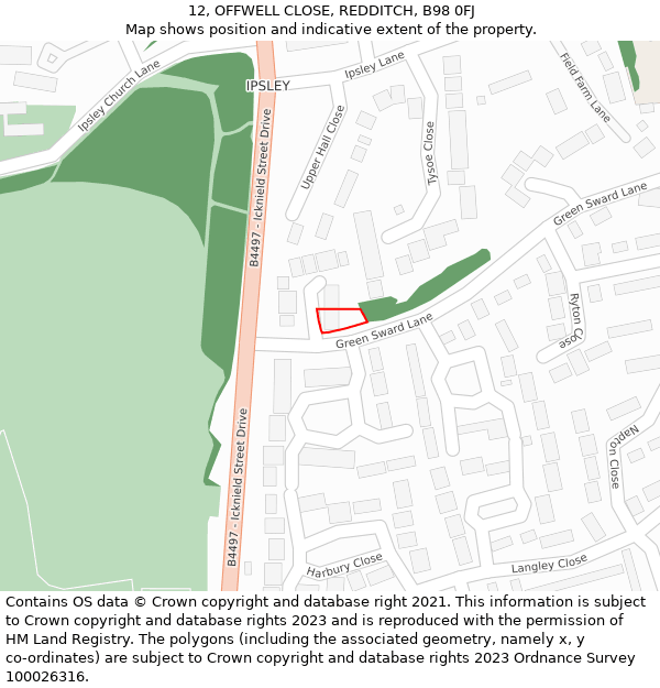 12, OFFWELL CLOSE, REDDITCH, B98 0FJ: Location map and indicative extent of plot
