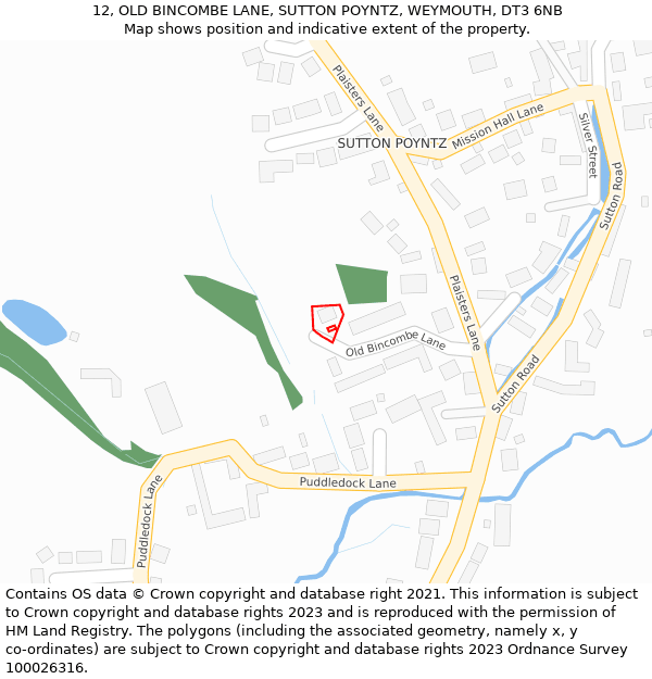 12, OLD BINCOMBE LANE, SUTTON POYNTZ, WEYMOUTH, DT3 6NB: Location map and indicative extent of plot