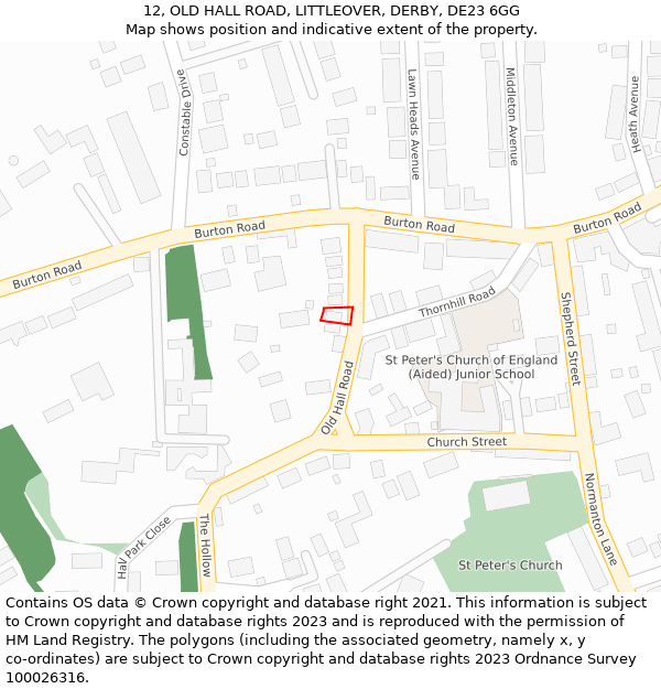 12, OLD HALL ROAD, LITTLEOVER, DERBY, DE23 6GG: Location map and indicative extent of plot