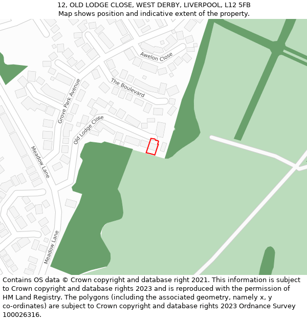 12, OLD LODGE CLOSE, WEST DERBY, LIVERPOOL, L12 5FB: Location map and indicative extent of plot