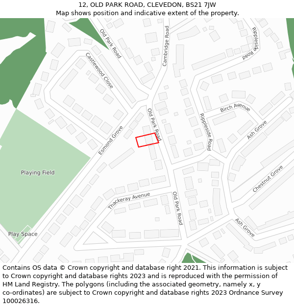 12, OLD PARK ROAD, CLEVEDON, BS21 7JW: Location map and indicative extent of plot