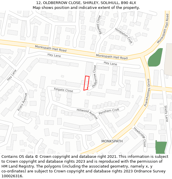 12, OLDBERROW CLOSE, SHIRLEY, SOLIHULL, B90 4LX: Location map and indicative extent of plot