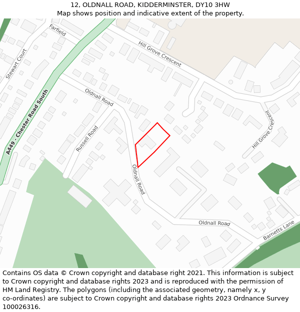 12, OLDNALL ROAD, KIDDERMINSTER, DY10 3HW: Location map and indicative extent of plot