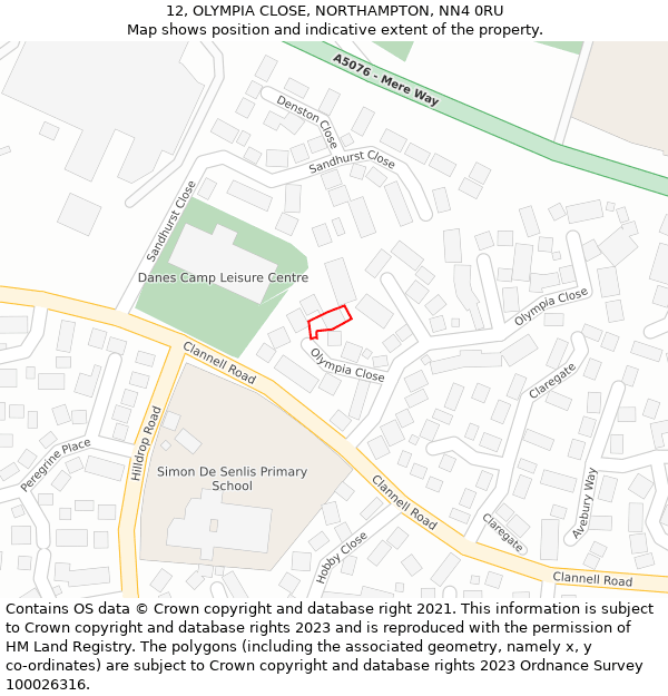12, OLYMPIA CLOSE, NORTHAMPTON, NN4 0RU: Location map and indicative extent of plot