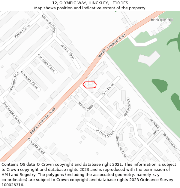 12, OLYMPIC WAY, HINCKLEY, LE10 1ES: Location map and indicative extent of plot