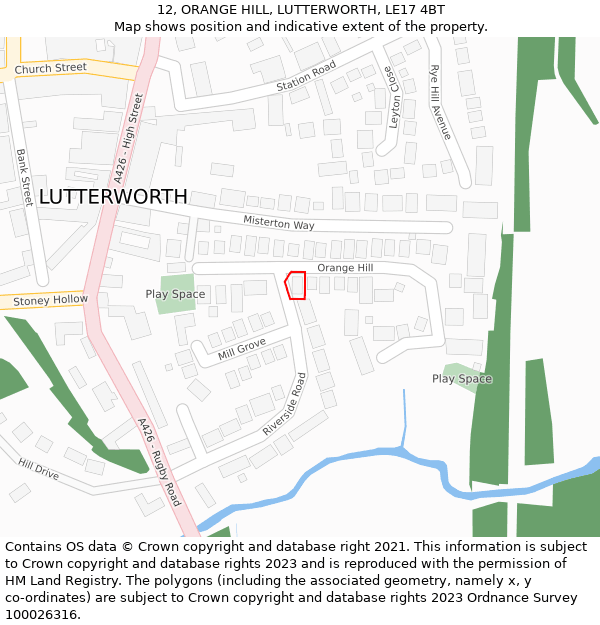 12, ORANGE HILL, LUTTERWORTH, LE17 4BT: Location map and indicative extent of plot