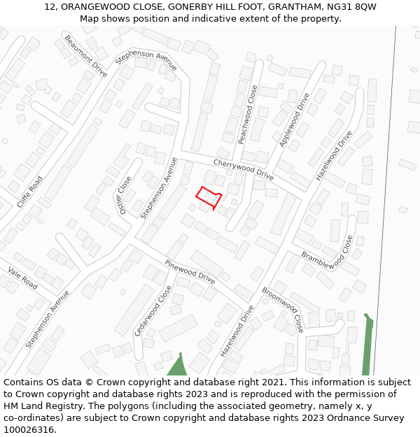 12, ORANGEWOOD CLOSE, GONERBY HILL FOOT, GRANTHAM, NG31 8QW: Location map and indicative extent of plot