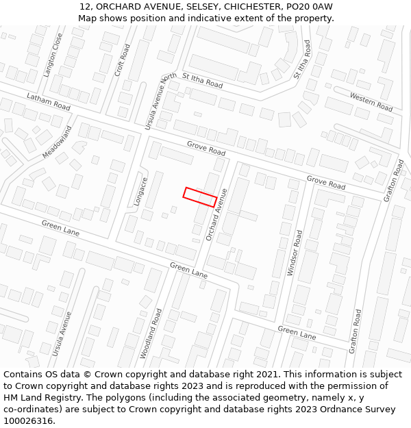 12, ORCHARD AVENUE, SELSEY, CHICHESTER, PO20 0AW: Location map and indicative extent of plot