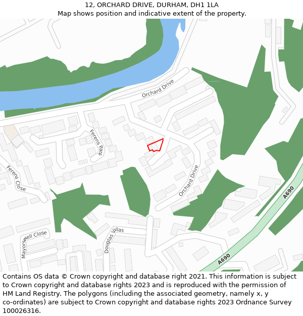 12, ORCHARD DRIVE, DURHAM, DH1 1LA: Location map and indicative extent of plot