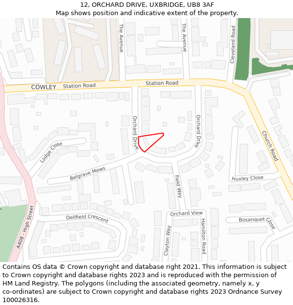 12, ORCHARD DRIVE, UXBRIDGE, UB8 3AF: Location map and indicative extent of plot