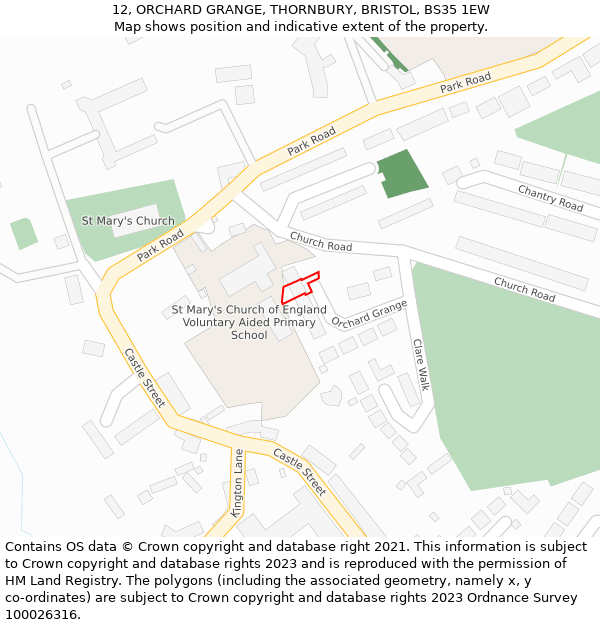 12, ORCHARD GRANGE, THORNBURY, BRISTOL, BS35 1EW: Location map and indicative extent of plot