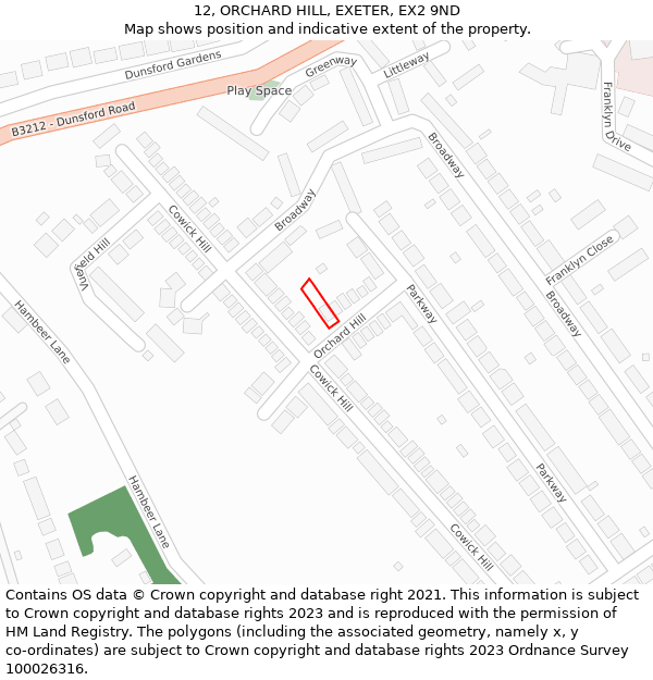 12, ORCHARD HILL, EXETER, EX2 9ND: Location map and indicative extent of plot