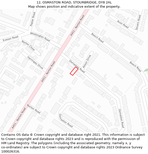 12, OSMASTON ROAD, STOURBRIDGE, DY8 2AL: Location map and indicative extent of plot