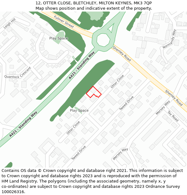 12, OTTER CLOSE, BLETCHLEY, MILTON KEYNES, MK3 7QP: Location map and indicative extent of plot