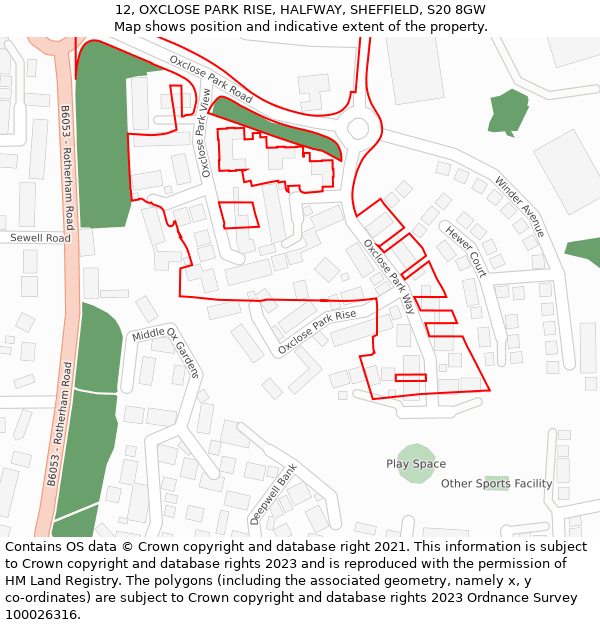 12, OXCLOSE PARK RISE, HALFWAY, SHEFFIELD, S20 8GW: Location map and indicative extent of plot