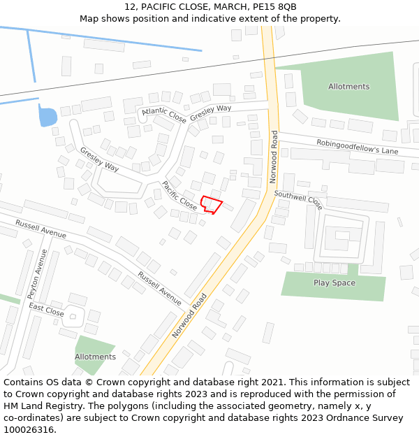 12, PACIFIC CLOSE, MARCH, PE15 8QB: Location map and indicative extent of plot