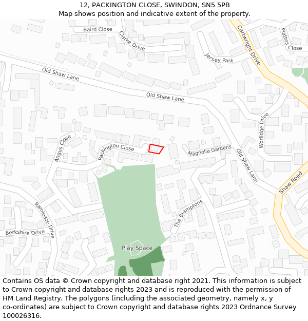 12, PACKINGTON CLOSE, SWINDON, SN5 5PB: Location map and indicative extent of plot