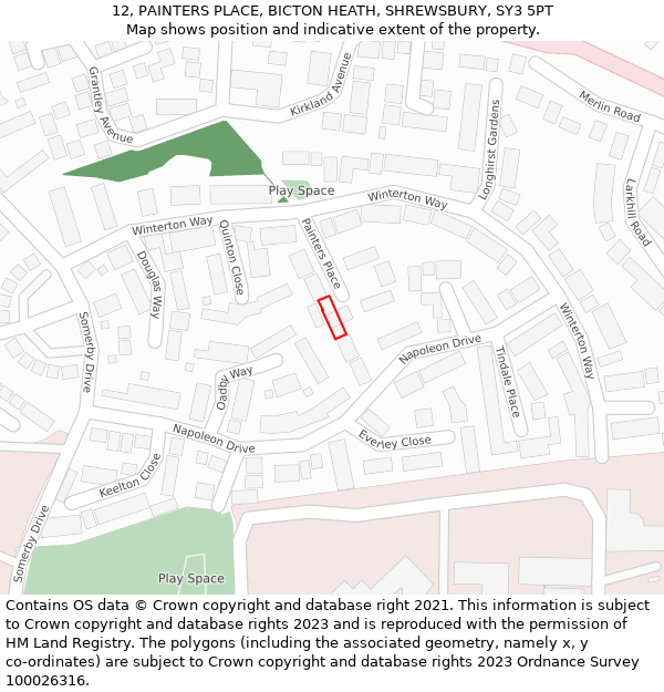 12, PAINTERS PLACE, BICTON HEATH, SHREWSBURY, SY3 5PT: Location map and indicative extent of plot