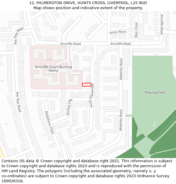 12, PALMERSTON DRIVE, HUNTS CROSS, LIVERPOOL, L25 9GD: Location map and indicative extent of plot