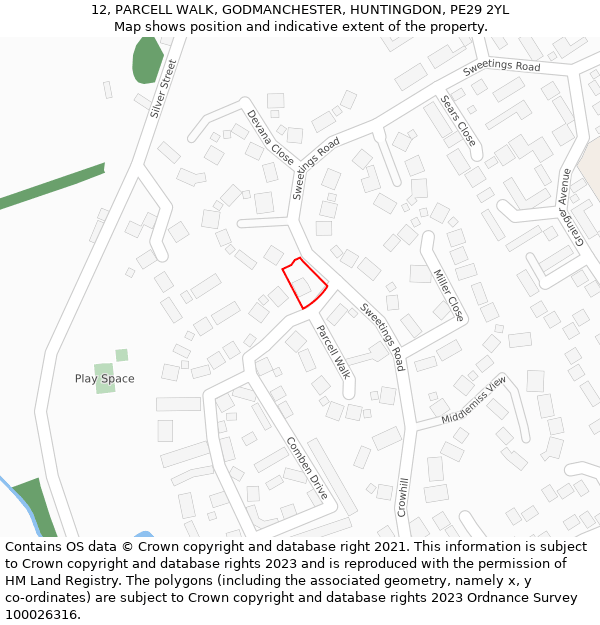 12, PARCELL WALK, GODMANCHESTER, HUNTINGDON, PE29 2YL: Location map and indicative extent of plot