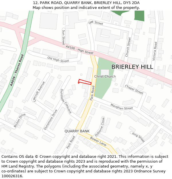 12, PARK ROAD, QUARRY BANK, BRIERLEY HILL, DY5 2DA: Location map and indicative extent of plot