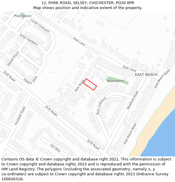 12, PARK ROAD, SELSEY, CHICHESTER, PO20 0PR: Location map and indicative extent of plot