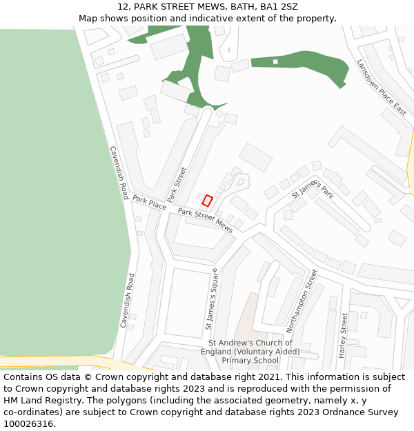 12, PARK STREET MEWS, BATH, BA1 2SZ: Location map and indicative extent of plot