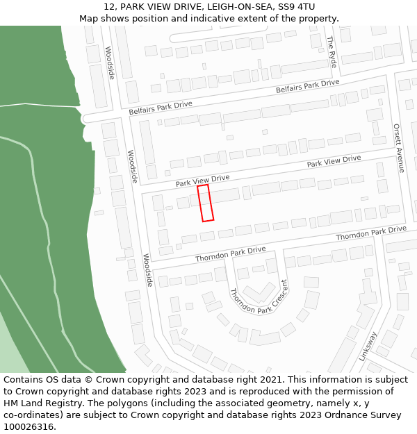12, PARK VIEW DRIVE, LEIGH-ON-SEA, SS9 4TU: Location map and indicative extent of plot