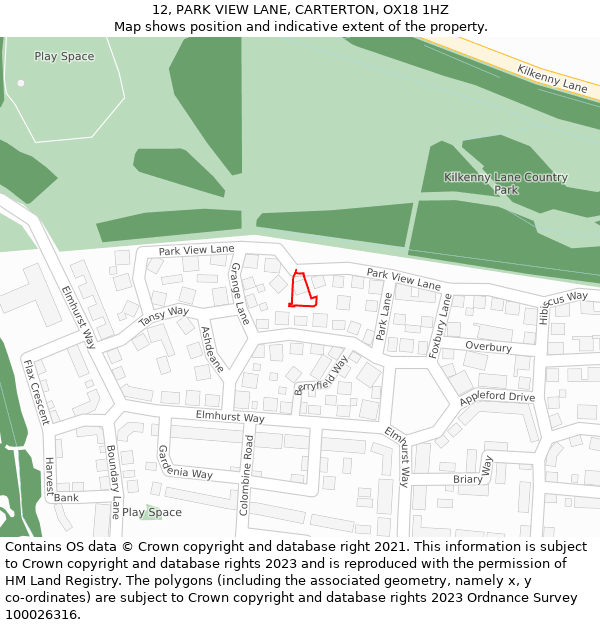 12, PARK VIEW LANE, CARTERTON, OX18 1HZ: Location map and indicative extent of plot