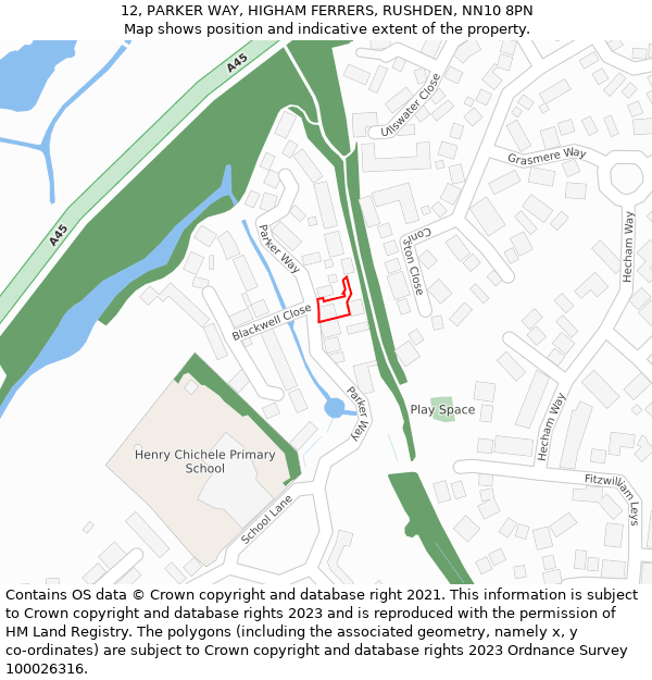 12, PARKER WAY, HIGHAM FERRERS, RUSHDEN, NN10 8PN: Location map and indicative extent of plot