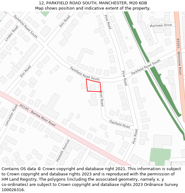 12, PARKFIELD ROAD SOUTH, MANCHESTER, M20 6DB: Location map and indicative extent of plot