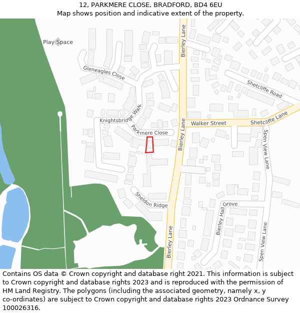 12, PARKMERE CLOSE, BRADFORD, BD4 6EU: Location map and indicative extent of plot