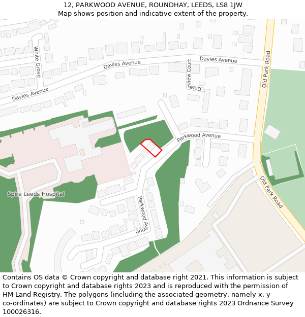 12, PARKWOOD AVENUE, ROUNDHAY, LEEDS, LS8 1JW: Location map and indicative extent of plot