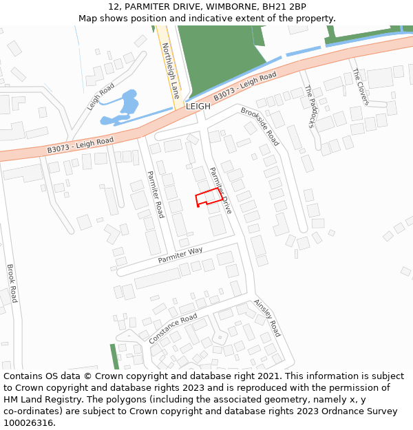 12, PARMITER DRIVE, WIMBORNE, BH21 2BP: Location map and indicative extent of plot