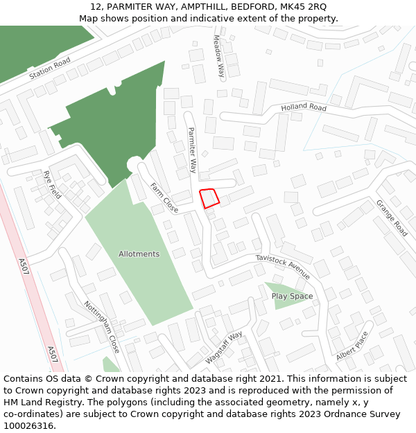 12, PARMITER WAY, AMPTHILL, BEDFORD, MK45 2RQ: Location map and indicative extent of plot