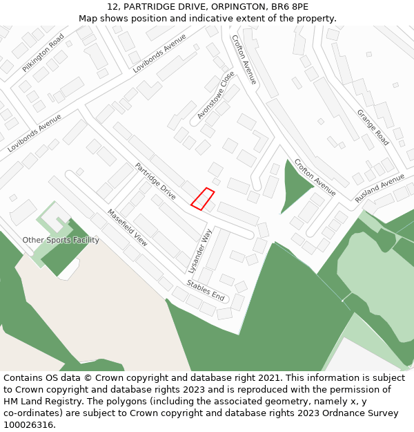 12, PARTRIDGE DRIVE, ORPINGTON, BR6 8PE: Location map and indicative extent of plot