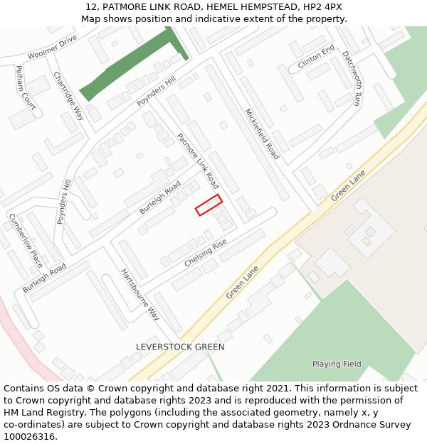 12, PATMORE LINK ROAD, HEMEL HEMPSTEAD, HP2 4PX: Location map and indicative extent of plot