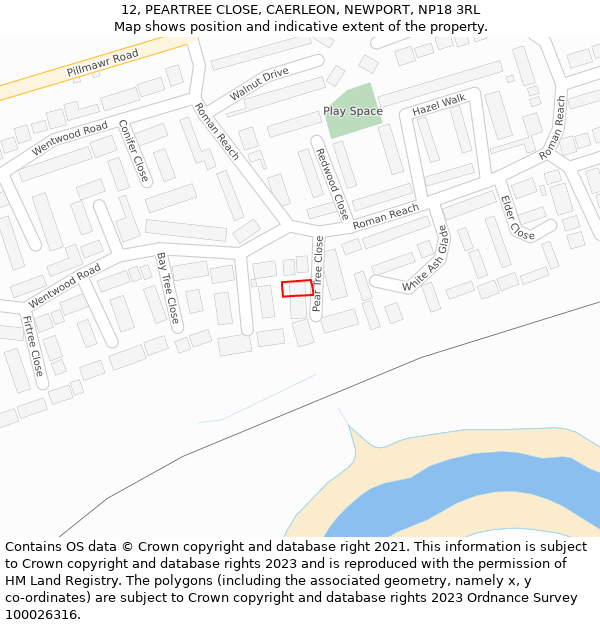 12, PEARTREE CLOSE, CAERLEON, NEWPORT, NP18 3RL: Location map and indicative extent of plot