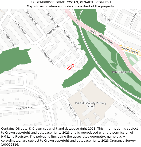 12, PEMBRIDGE DRIVE, COGAN, PENARTH, CF64 2SH: Location map and indicative extent of plot