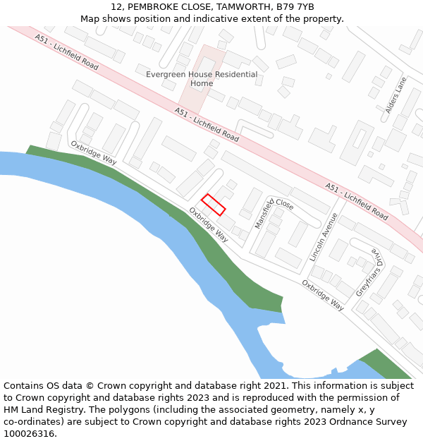 12, PEMBROKE CLOSE, TAMWORTH, B79 7YB: Location map and indicative extent of plot