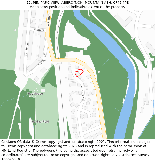 12, PEN PARC VIEW, ABERCYNON, MOUNTAIN ASH, CF45 4PE: Location map and indicative extent of plot