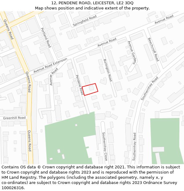 12, PENDENE ROAD, LEICESTER, LE2 3DQ: Location map and indicative extent of plot