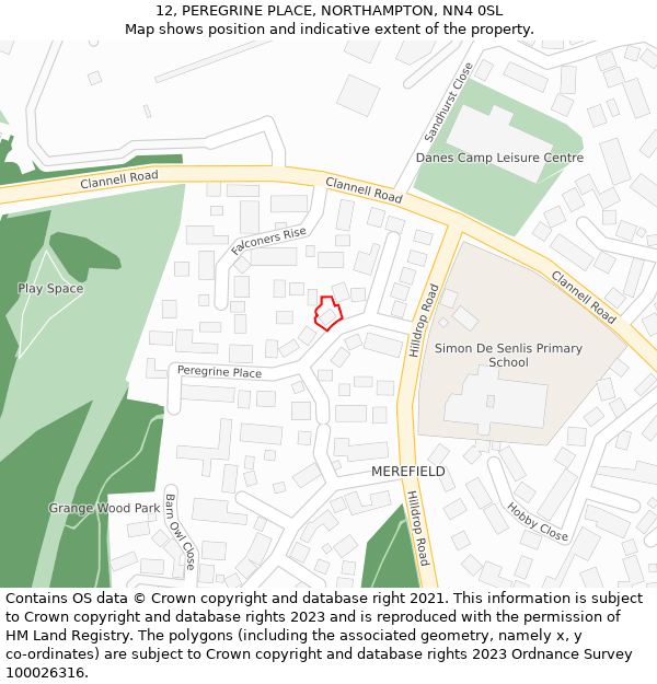 12, PEREGRINE PLACE, NORTHAMPTON, NN4 0SL: Location map and indicative extent of plot