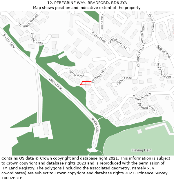 12, PEREGRINE WAY, BRADFORD, BD6 3YA: Location map and indicative extent of plot