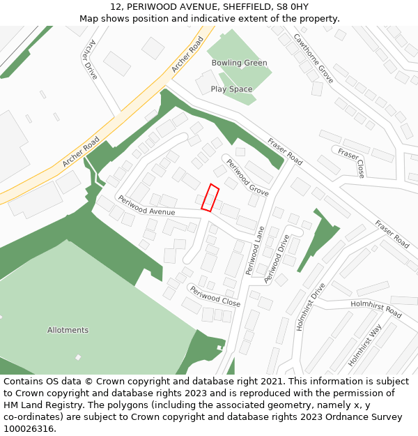 12, PERIWOOD AVENUE, SHEFFIELD, S8 0HY: Location map and indicative extent of plot