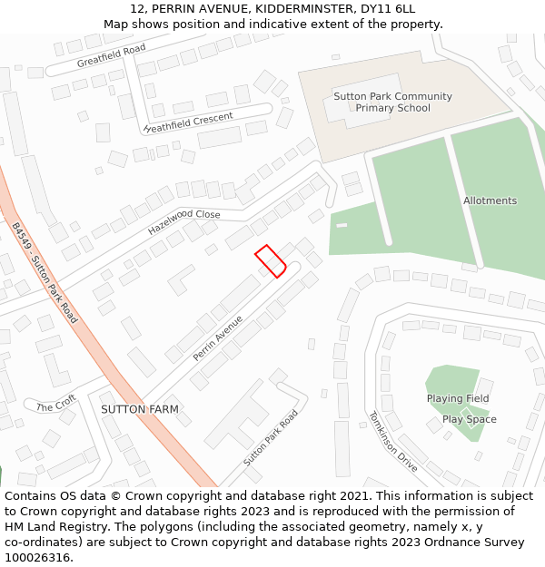12, PERRIN AVENUE, KIDDERMINSTER, DY11 6LL: Location map and indicative extent of plot