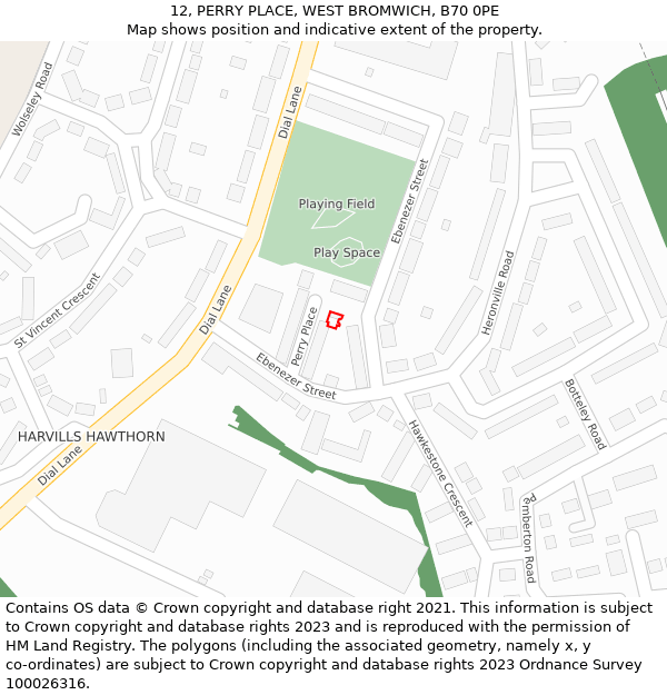 12, PERRY PLACE, WEST BROMWICH, B70 0PE: Location map and indicative extent of plot